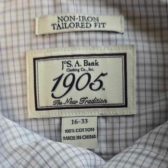 Jos A Bank Button Down Check Shirt in Gray/White - Picture 2 of 4
